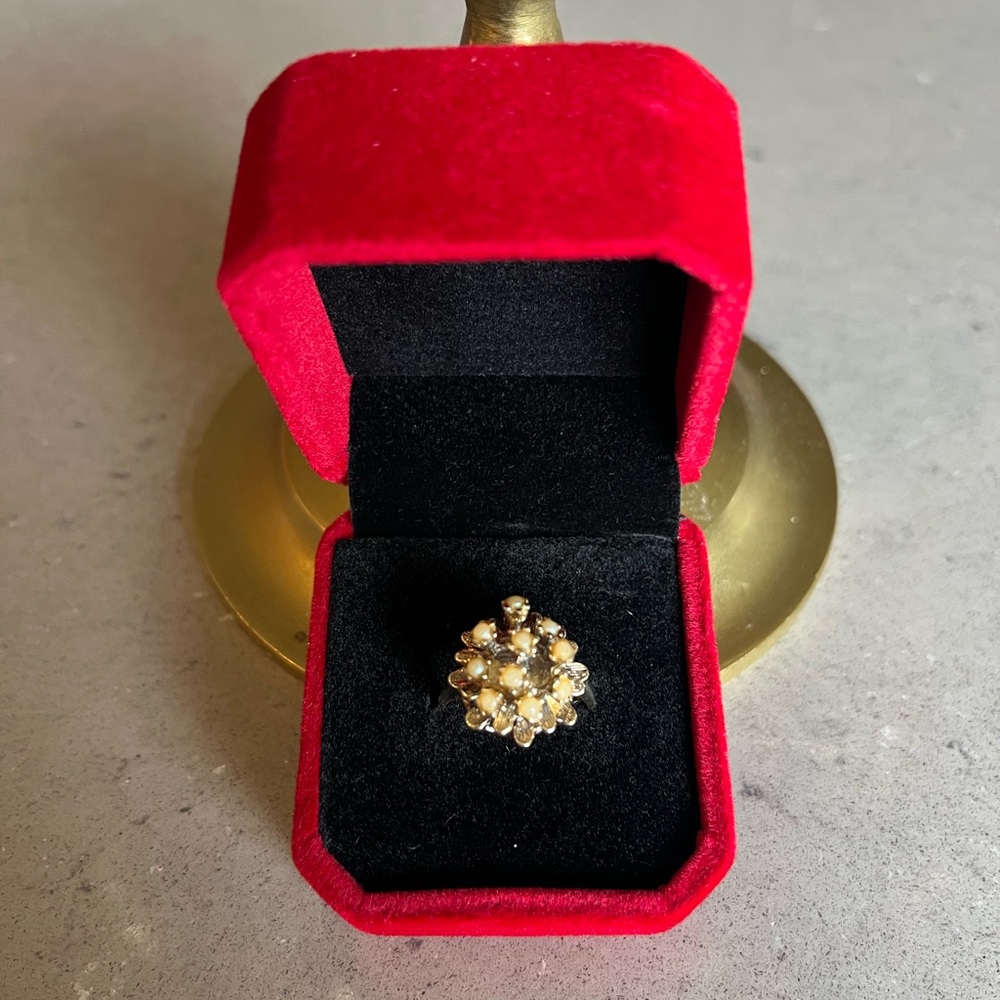 Vintage 18K Seed Pearl Cluster Ring 18K GF 60s-70s size 7 - Picture 1 of 11